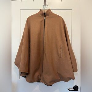 Tan color fully lined cape poncho front zipper academia sophisticated chic sz S